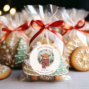 Highland Koe Feestelijk Boerderij Dier Vrolijk Ker Ronde Sticker