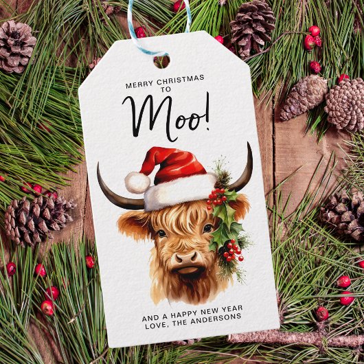Highland Koe Feestelijk Boerderij Vrolijk kerstfee Cadeaulabel