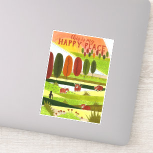 Highland Koe Fields Art Dit is mijn Happy Place Sticker