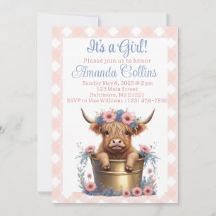 Highland koe floraal baby shower kaart