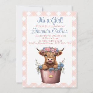 Highland koe floraal baby shower kaart