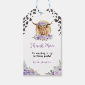 Highland Koe Floral Birthday Dank u Label Cadeaulabel (Voorkant)