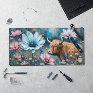 Highland Koe Floral Kleurrijke Kosmos Tapestry II Bureaumat