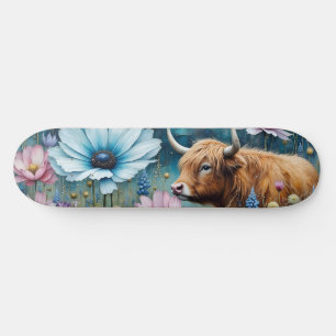 Highland Koe Floral Kleurrijke Kosmos Tapestry II Skateboard