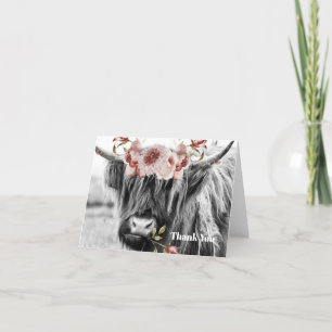 Highland Koe Floral Western Cowgirl, gepersonali Bedankkaart