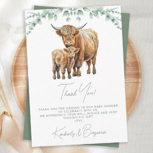 Highland Koe Greenery Boho Boerderij Animal Baby s Bedankkaart
