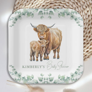 Highland Koe Greenery Boho Boerderij Animal Baby s Papieren Bordje