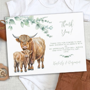Highland Koe groen Boerderij Baby shower Dank u Briefkaart