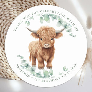 Highland Koe Groen Boerderij Dieren Kinderen Verja Ronde Sticker