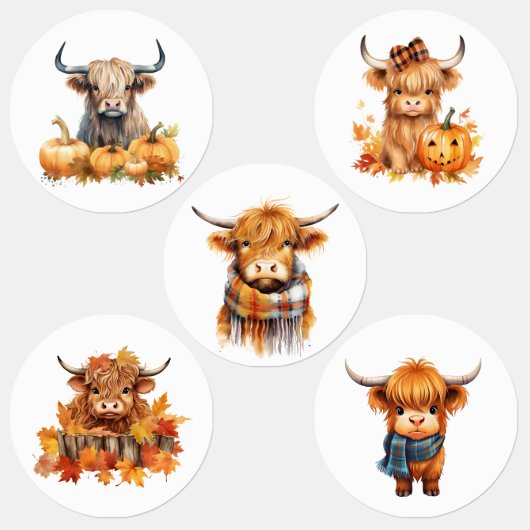 Highland Koe Halloween Herfst Labels (Groep)