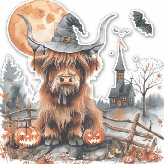 Highland Koe Halloween Waterverf Sticker (Voorkant)