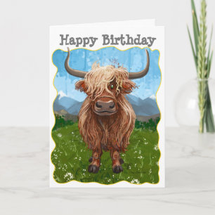 Highland Koe Happy Birthday Kaart