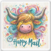 Highland Koe, Happy Mail, Sticker (Voorkant)