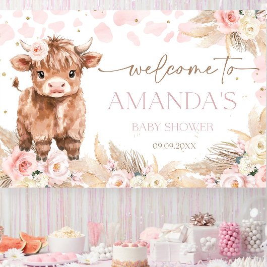 Highland Koe Heilige Koe baby shower meisje Spandoek