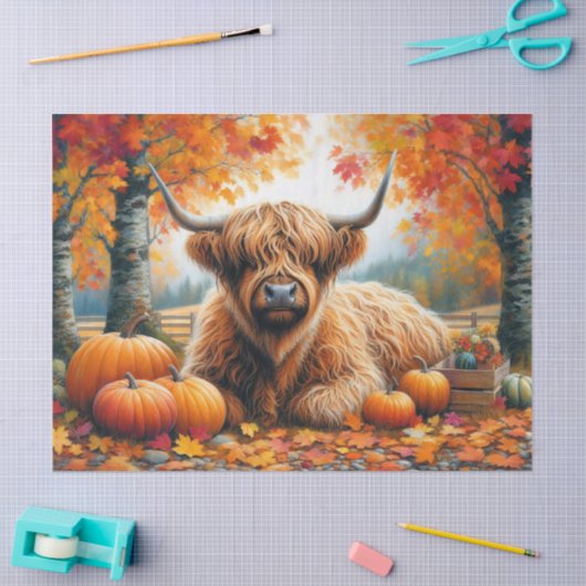 Highland Koe Herfst Pompoenen Waterverf Decoupage Tissuepapier (Craft)