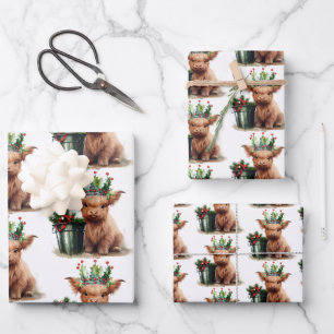 Highland Koe Holly Crown inpakpapier Vel