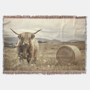 Highland Koe in een Hay Field Vintage Deken