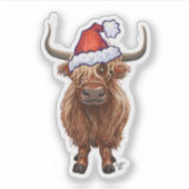 Highland koe in een Santa Hat Sticker (Voorkant)