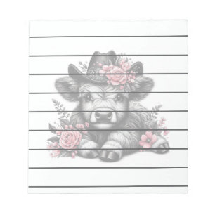 Highland Koe in Pet met bloemendecoratie Notitieblok