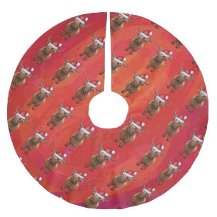 Highland koe in Santa Hat Patroon op Rood Kerstboom Rok
