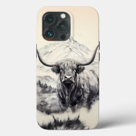 Highland Koe iPhone Case met Majestic Mountains