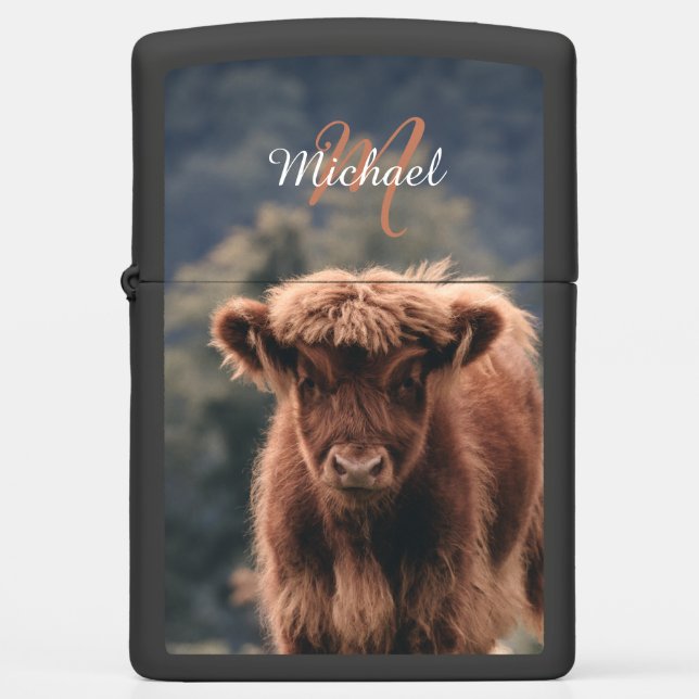 Highland koe kalf herfstgras monogram initiaal (Voorkant)