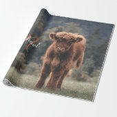Highland koe kalf herfstgras monogram initiaal cadeaupapier (Uitgerold)