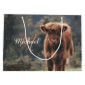 Highland koe kalf herfstgras monogram initiaal groot cadeauzakje (Achterkant)