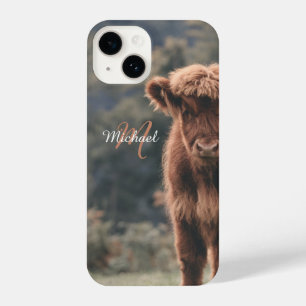 Highland koe kalf herfstgras monogram initiaal iPhone 14 hoesje