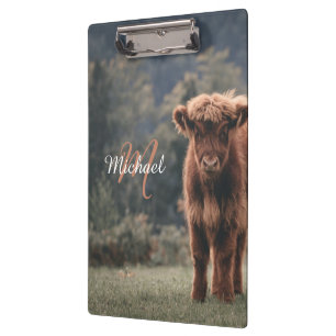 Highland koe kalf herfstgras monogram initiaal klembord