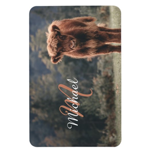 Highland koe kalf herfstgras monogram initiaal magneet (Verticaal)