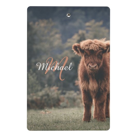 Highland koe kalf herfstgras monogram initiaal mini klembord (Achterkant)