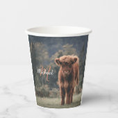 Highland koe kalf herfstgras monogram initiaal papieren bekers (Voorkant)