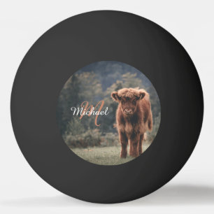 Highland koe kalf herfstgras monogram initiaal pingpongballen