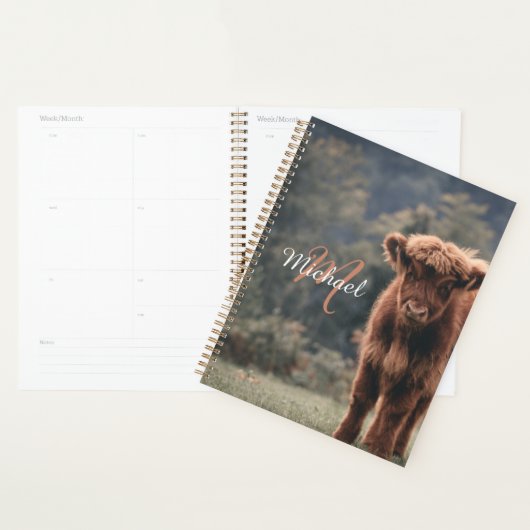 Highland koe kalf herfstgras monogram initiaal planner (Display)