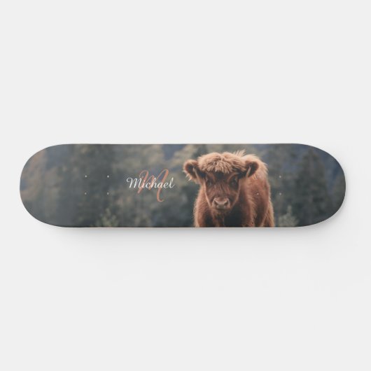 Highland koe kalf herfstgras monogram initiaal skateboard (Horizontaal)