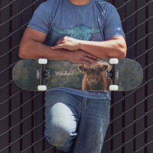 Highland koe kalf herfstgras monogram initiaal skateboard