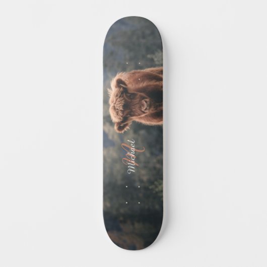 Highland koe kalf herfstgras monogram initiaal skateboard (Voorkant)