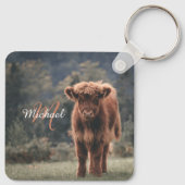 Highland koe kalf herfstgras monogram initiaal sleutelhanger (Achterkant)