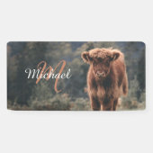 Highland koe kalf herfstgras monogram initiaal spandoek (Horizontaal)