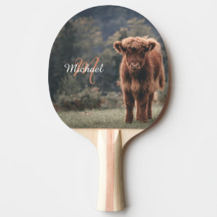 Highland koe kalf herfstgras monogram initiaal tafeltennisbatje