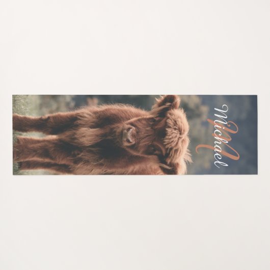 Highland koe kalf herfstgras monogram initiaal yogamat (Achterkant (horizontaal))