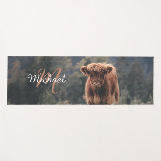 Highland koe kalf herfstgras monogram initiaal yogamat (Voorkant (horizontaal))