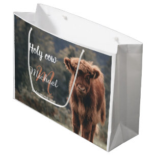 Highland koe kalf monogram eerste verjaardagsfeest groot cadeauzakje