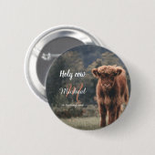 Highland koe kalf monogram eerste verjaardagsfeest ronde button 5,7 cm (Voorkant /achterkant)