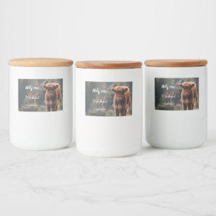 Highland koe kalf monogram eerste verjaardagsfeest voedselcontainer etiket