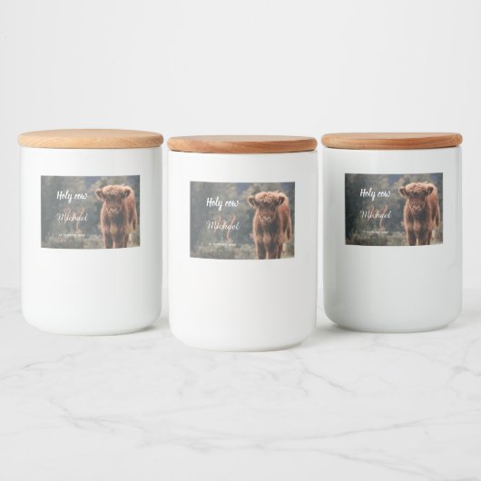 Highland koe kalf monogram eerste verjaardagsfeest voedselcontainer etiket (Flessen)