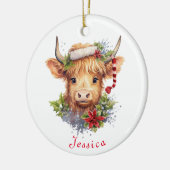 Highland Koe Kerstmis Santa Hat gepersonaliseerd Keramisch Ornament (Links)