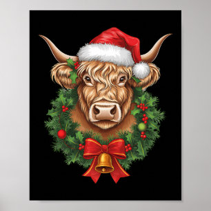 Highland Koe Kerstmiskerstmis Santa Woolly Boerder Poster