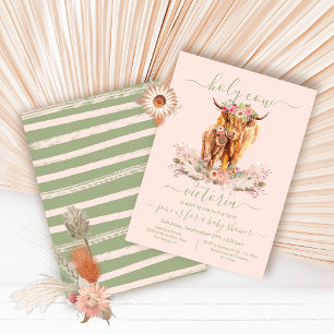 Highland Koe mammie en Baby shower florroze Kaart